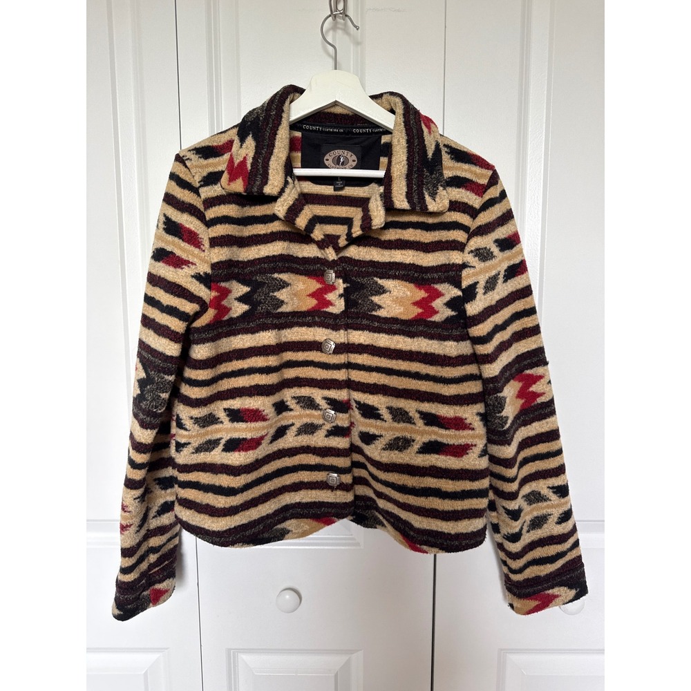 County Clothing Co Vintage Southwestern Geometric Jacket Canada Tan Burgundy L